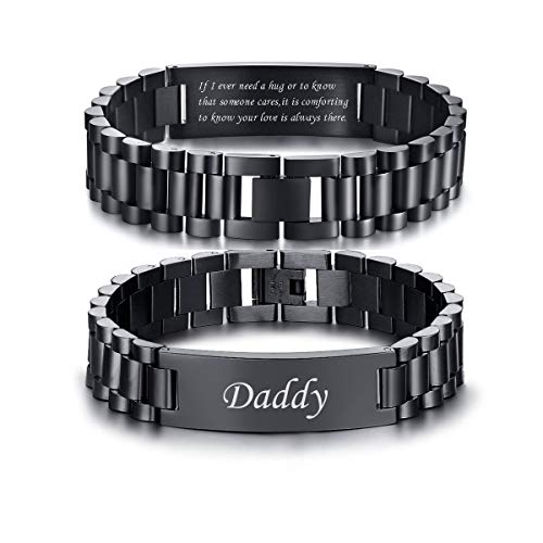 VNOX Masculine Width Wristband Stainless Steel Link Bracelet Personalized Engraved DAD Jewelry for Men DAD Father Husband - Image 1