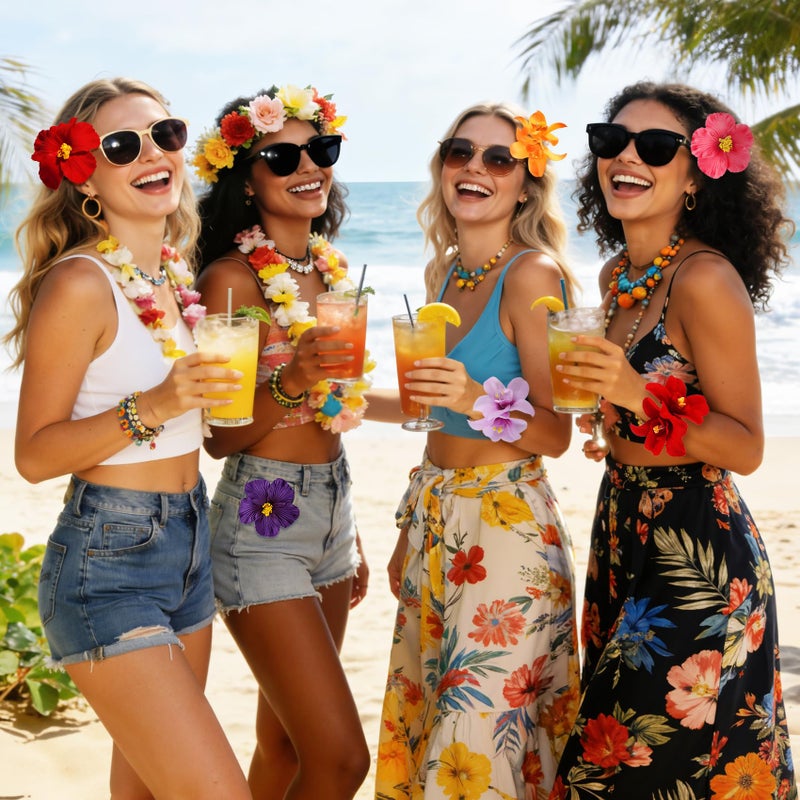 Eunhdet 12Pcs Hawaiian Flower Clips for Hair, Plumeria Hibiscus Flower Clips Hawaiian Hair Accessories for Girls, Tropical Decor, Beach Pool Vacation Outfit, Luau Party Supplies, Wedding - Image 4