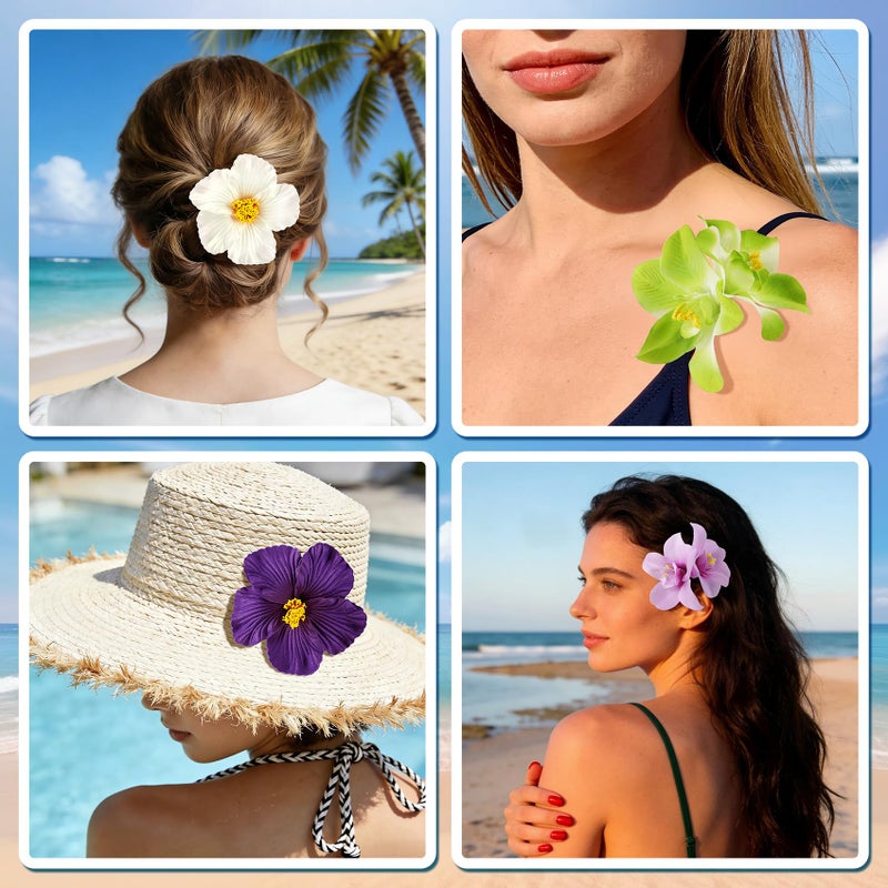 Eunhdet 12Pcs Hawaiian Flower Clips for Hair, Plumeria Hibiscus Flower Clips Hawaiian Hair Accessories for Girls, Tropical Decor, Beach Pool Vacation Outfit, Luau Party Supplies, Wedding - Image 5