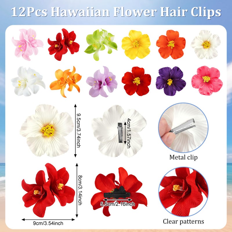 Eunhdet 12Pcs Hawaiian Flower Clips for Hair, Plumeria Hibiscus Flower Clips Hawaiian Hair Accessories for Girls, Tropical Decor, Beach Pool Vacation Outfit, Luau Party Supplies, Wedding - Image 2