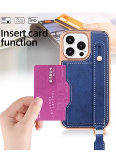 Luxury Leather Hand Strap Card Slot Case Compatible with iPhone 14 Pro Max 6.7 inch with Shockproof Kickstand Lanyard Cover Blue/Gold - pzsku/ZB631D72C44AEFCB49D8CZ/45/_/1676341840/77aaf586-e20f-4d6c-9f70-073e6616119c