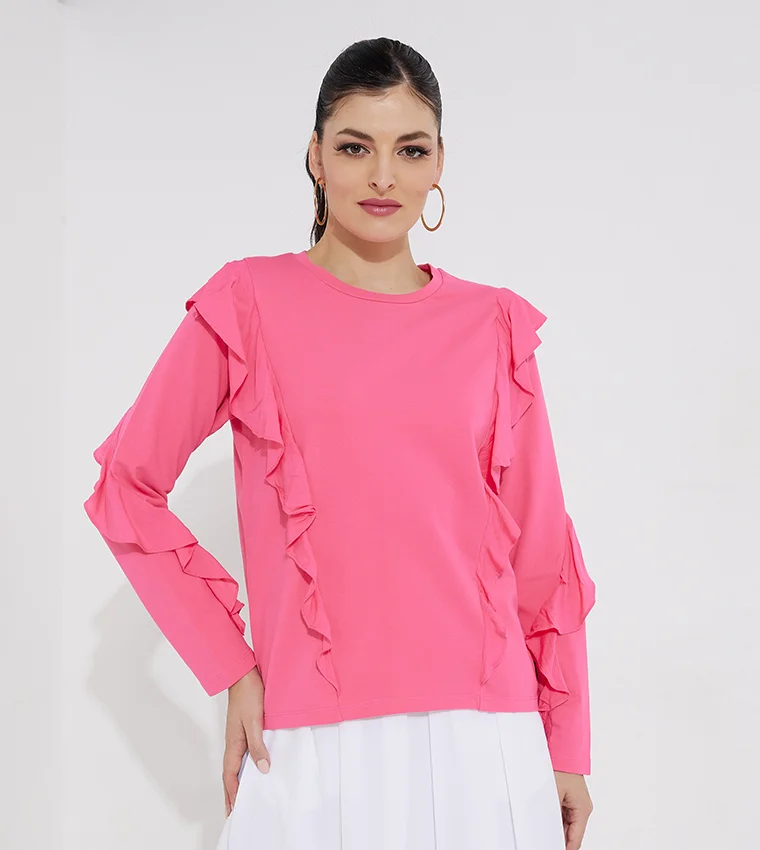 BEVERLY HILLS POLO CLUB Ruffle Detail Long Sleeves Top