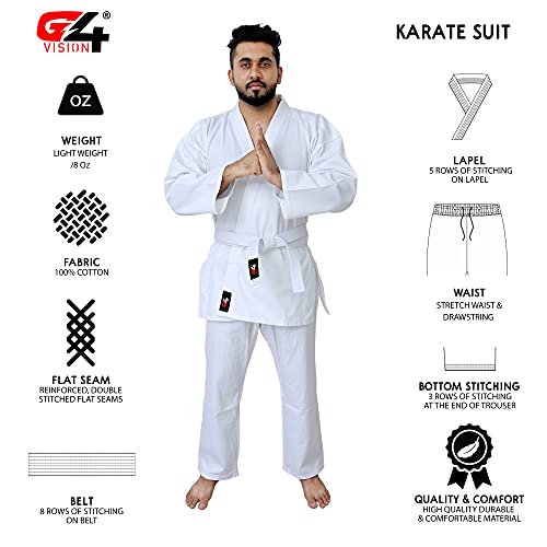 G4 VISION G4 Karate Gi Aikido Training Uniform Set - Adult Student with Free Belt, White and Black Martial Arts Suit White 4/170cm - Image 3