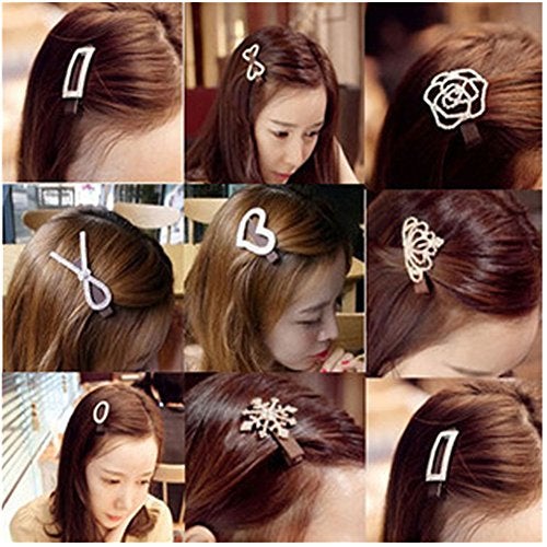 Ruihfas 9Pcs Women Girls Headwear Bling Rhinestone Crystal Hair Clip Alligator Duckbill Barrette Hairpin Hair Beak Concorde Clip Slide Assorted Patterns (Silver Tone) - Image 2