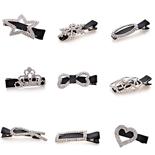 Ruihfas 9Pcs Women Girls Headwear Bling Rhinestone Crystal Hair Clip Alligator Duckbill Barrette Hairpin Hair Beak Concorde Clip Slide Assorted Patterns (Silver Tone) - Image 1