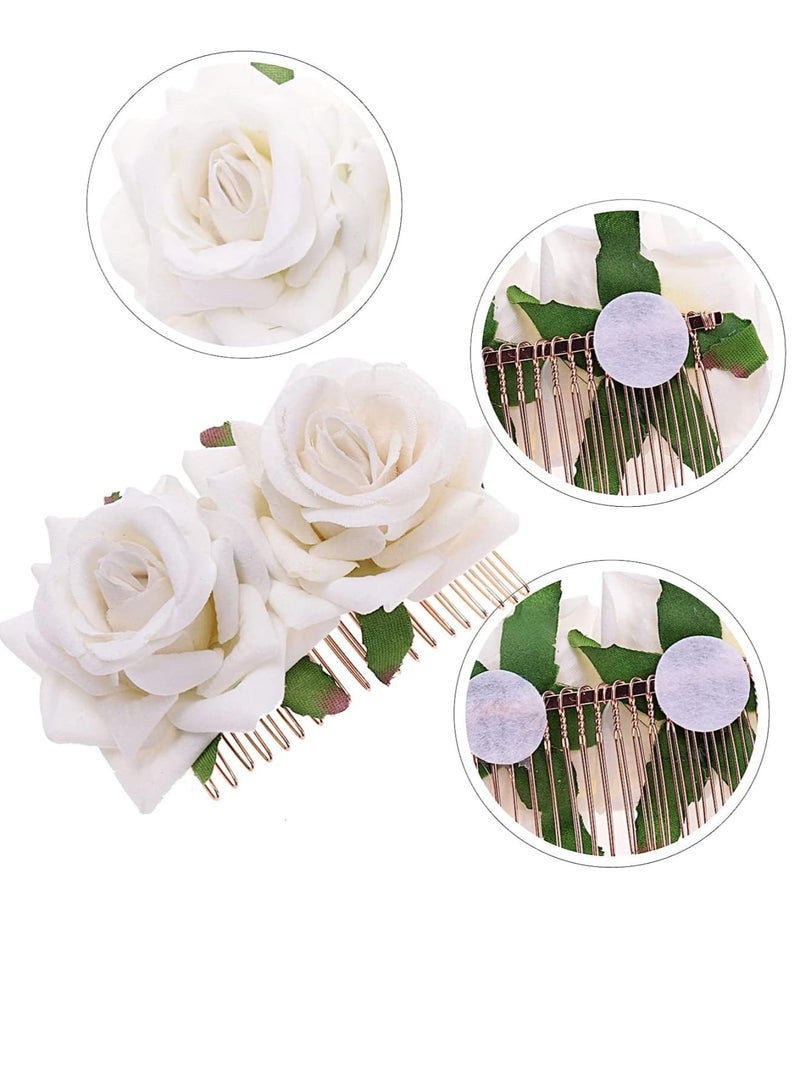 Zikra 2 Pack Rose Flower Hair Clip Women Rose Flowers Hair Accessories Wedding Hair Clip Flamenco Dancer for Women Girls Ball Party Masquerade and Cosplay(White) - Image 2