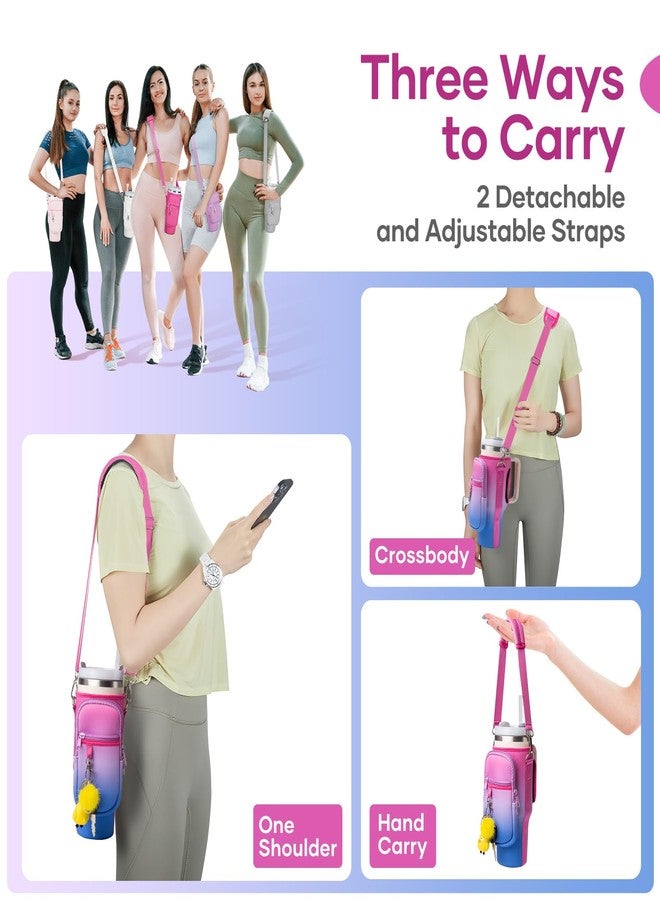 linmaya Water Bottle Carrier Bag with Phone Pocket for Stanley 40/30 oz Tumbler Neoprene Water Bottle Holder Pouch with 2 Adjustable Strap & 3 Leak Stoppers for Stanley Cup Accessories - Image 2