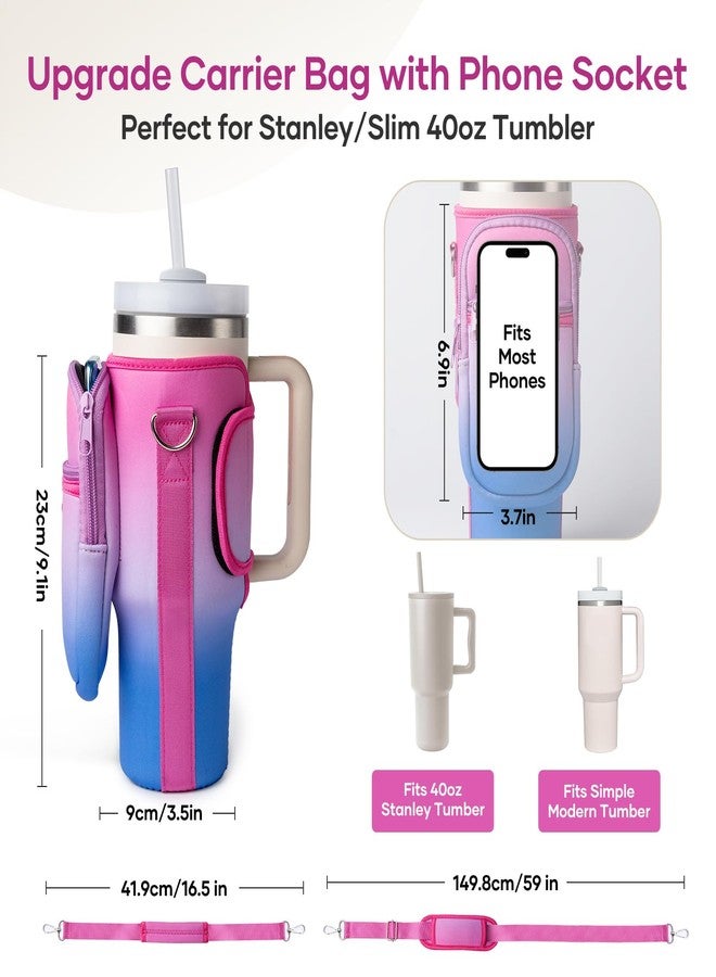 linmaya Water Bottle Carrier Bag with Phone Pocket for Stanley 40/30 oz Tumbler Neoprene Water Bottle Holder Pouch with 2 Adjustable Strap & 3 Leak Stoppers for Stanley Cup Accessories - Image 4