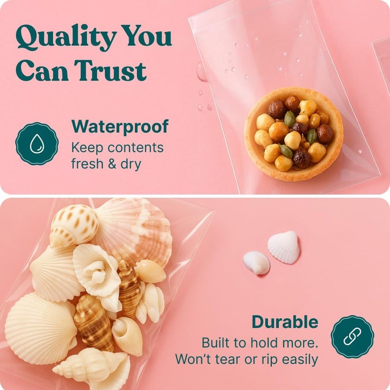 Pack It Chic - 6" X 9" Clear Self Sealing Cellophane Bags (1000 Pack) - Cookie and Pretzel Rod Bags With Resealable Adhesive for Baked Goods Packaging, Candy, Pastries, Bread, Treats, Party Favors - Image 3