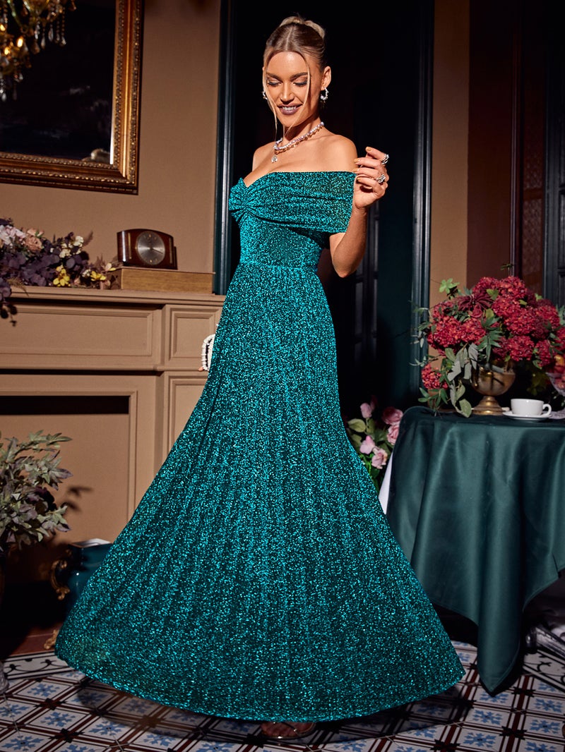 SIMPLEE Dress Strapless Smocked A-Line Sequin Dark Green Teal Formal Olive Sage Fashion Summer Trendy - Image 5