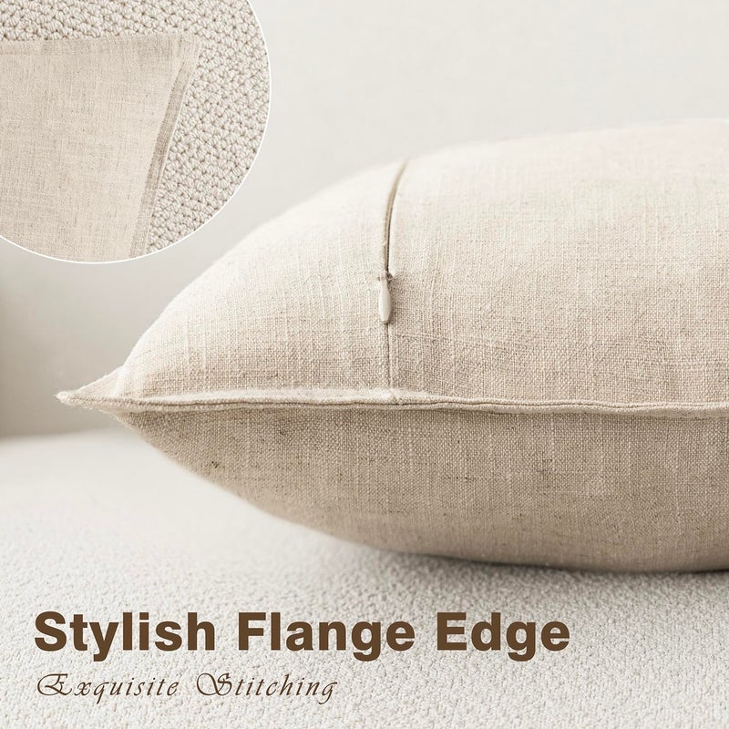 Foindtower Pack of 2, Decorative Linen Soild Throw Pillow Covers Soft Accent Cushion Case Boho Farmhouse Neutral Pillowcase for Couch Sofa Bedroom Living Room Home Decor 24 x 24 Inch Natural Beige - Image 3