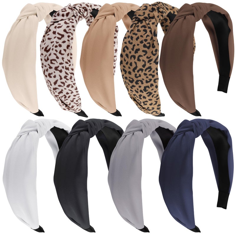Funtopia Headbands for Women, 9pcs Fashion Knotted Headband Leopard Print Knot Hairband, Cute Wide Headbands for Women Girls Hair Accessories Set(Brown Black White) - Image 1