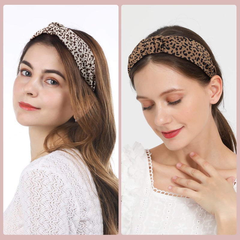 Funtopia Headbands for Women, 9pcs Fashion Knotted Headband Leopard Print Knot Hairband, Cute Wide Headbands for Women Girls Hair Accessories Set(Brown Black White) - Image 3