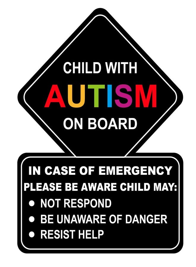 Child with Autism On Board Sticker,5pcs 4x5.5 inch Waterproof UV Protection Autism Alert Autistic Child Emergency Alert Sticker