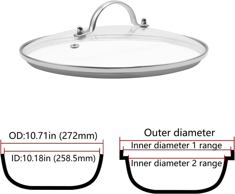 Antrader Tempered Glass Lid,10.5Inch Cookware Glass Replacement Lid For Any Skillet/Frying Pan/Pot (Interior Diameter: 10.18inch, Exterior Diameter: 10.71inch) - Image 2