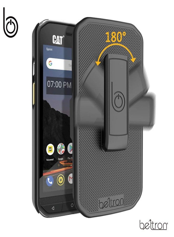 جراب CAT S48c مع مشبك، مشبك حزام BELTRON شديد التحمل مع مشبك دوار لهاتف CAT S48c (S48c مفتوح الشبكة من Sprint وVerizon) الميزات: تثبيت آمن وحامل مدمج (متين وموثوق وخفيف الوزن) - أسود - Image 2