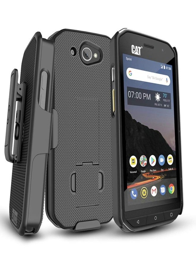 جراب CAT S48c مع مشبك، مشبك حزام BELTRON شديد التحمل مع مشبك دوار لهاتف CAT S48c (S48c مفتوح الشبكة من Sprint وVerizon) الميزات: تثبيت آمن وحامل مدمج (متين وموثوق وخفيف الوزن) - أسود - Image 1