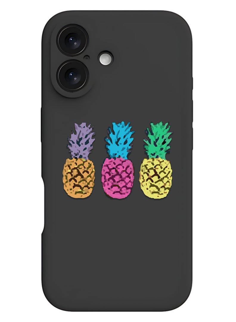 Theodor iPhone 16 Plus Black Protective Slim Fit Case Liquid Silicone Cover with Full Body Protection Anti-Scratch Shockproof Case For iPhone - pineapple - Image 1