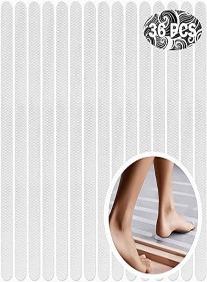 SYOSI 36pcs Transparent Non-Slip Strip Stickers, Anti Slip Grip Stickers, Non Slip Bath Mat Shower Stickers Clear & Non-Abrasive Textured Baby Bath Stickers for a Better Grip adhesive - 20mm x 380mm 