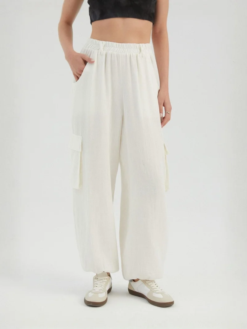 HICCUP High Waist Elastic Waist Pocket Relaxed fit Pants