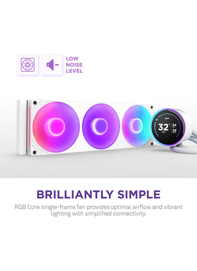 NZXT Kraken Elite 420 RGB, 420mm All-in-One Liquid CPU Cooler with 2.36" Customizable LCD Display, RGB Fans, and CAM Software Integration, White | RL-KR42E-W2  - Image 4