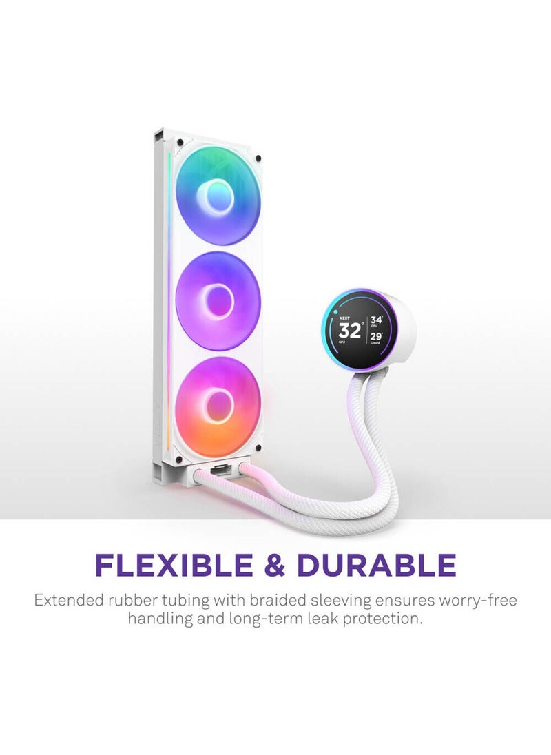 NZXT - Kraken Elite 420 RGB, 420mm All-in-One Liquid CPU Cooler with 2.36" Customizable LCD Display, RGB Fans, and CAM Software Integration, White | RL-KR42E-W2 - Image 1
