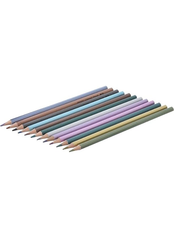 M&G Metallic Colored Pencils, 12 Shimmering Colors for Creative Art, Scrapbooking, and Decorative Projects - Image 1