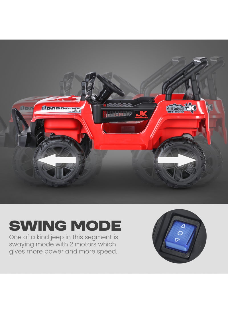 BAYBEE - Baybee Turbo Battery Operated Jeep for Kids Rechargeable Battery Car for Kids with Music Led Light Ride On Kids Car Jeep Racing Baby Big Car Electric Car for Kids Childrens Boy Girl Red - Image 1