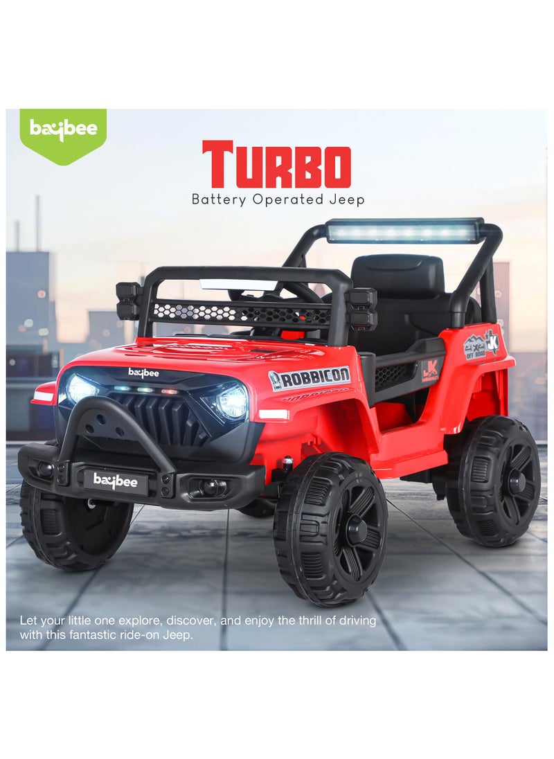 BAYBEE - Baybee Turbo Battery Operated Jeep for Kids Rechargeable Battery Car for Kids with Music Led Light Ride On Kids Car Jeep Racing Baby Big Car Electric Car for Kids Childrens Boy Girl Red - Image 1