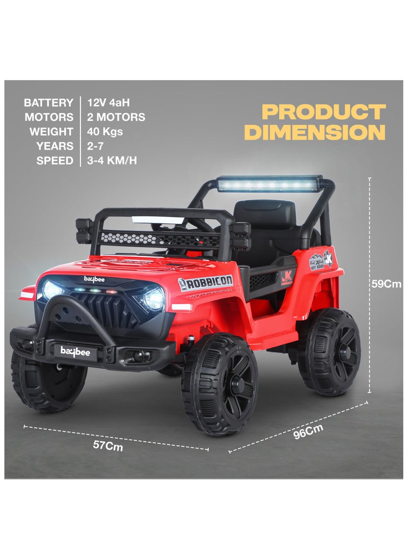 BAYBEE - Baybee Turbo Battery Operated Jeep for Kids Rechargeable Battery Car for Kids with Music Led Light Ride On Kids Car Jeep Racing Baby Big Car Electric Car for Kids Childrens Boy Girl Red - Image 1