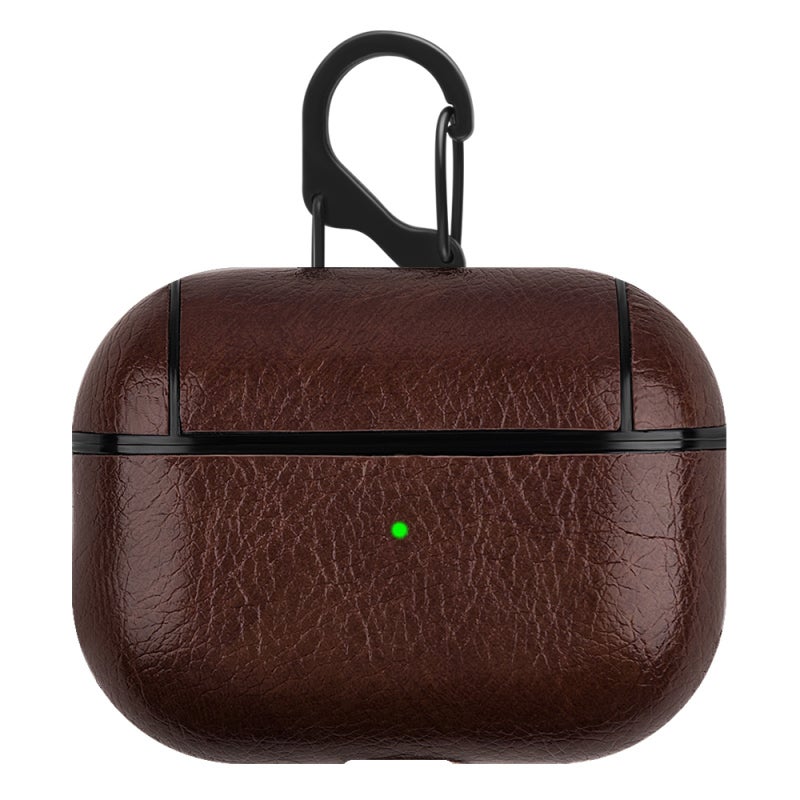 Dark Brown AirPods Case: Soft Smooth PU Leather Anti-Scratch Cover - Lightweight Full Protection With Bottom Charging Port Access Built-In Carabiner for AirPods Pro, Backpacks, Keychains - Image 1