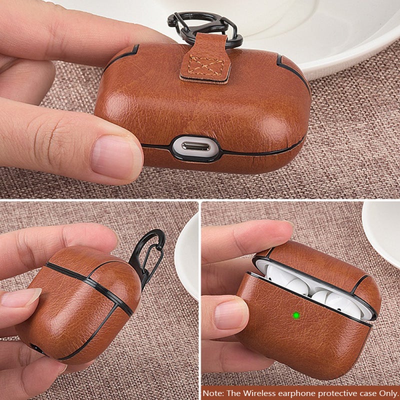 Dark Brown AirPods Case: Soft Smooth PU Leather Anti-Scratch Cover - Lightweight Full Protection With Bottom Charging Port Access Built-In Carabiner for AirPods Pro, Backpacks, Keychains - Image 2