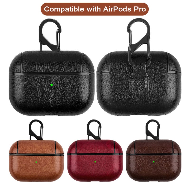 Dark Brown AirPods Case: Soft Smooth PU Leather Anti-Scratch Cover - Lightweight Full Protection With Bottom Charging Port Access Built-In Carabiner for AirPods Pro, Backpacks, Keychains - Image 3