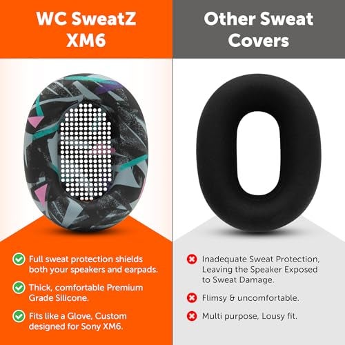 WC SweatZ XM6 – Patented Silicone Earpad Sweat Covers Compatible with Sony WH-1000XM6 by Wicked Cushions | Sweatproof & Easily Washable | 90's Black - Image 3