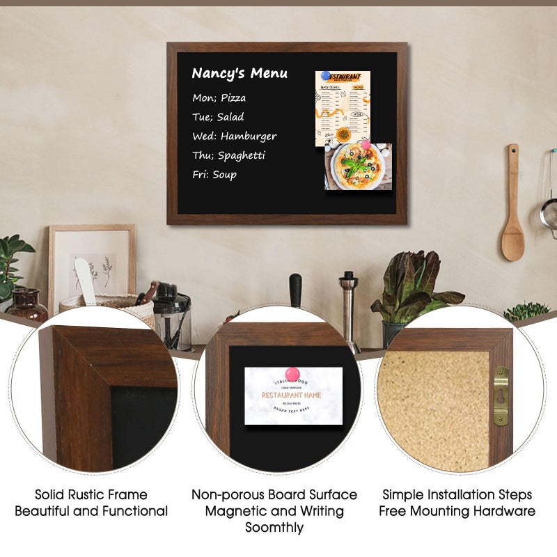 4 THOUGHT Chalk Board 24" x 36", Magnetic Large Chalkboard for Wall Rustic Blackboard Hanging Chalkboards Sign Menu Board for Kitchen Decor Office Home School 4 Markers 8 Magnets, Brown - Image 2