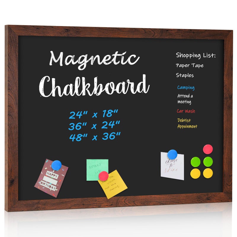 4 THOUGHT Chalk Board 24" x 36", Magnetic Large Chalkboard for Wall Rustic Blackboard Hanging Chalkboards Sign Menu Board for Kitchen Decor Office Home School 4 Markers 8 Magnets, Brown - Image 1