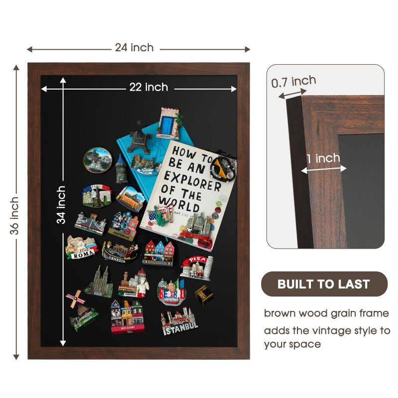 4 THOUGHT Chalk Board 24" x 36", Magnetic Large Chalkboard for Wall Rustic Blackboard Hanging Chalkboards Sign Menu Board for Kitchen Decor Office Home School 4 Markers 8 Magnets, Brown - Image 3