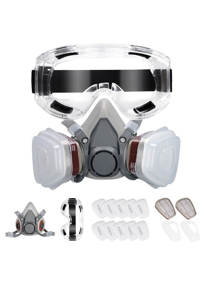 QERO Reusable Half Face Dust Mask Kit with Filter Cartridges and Safety Goggles for Painting, Woodworking and DIY Projects - Image 1