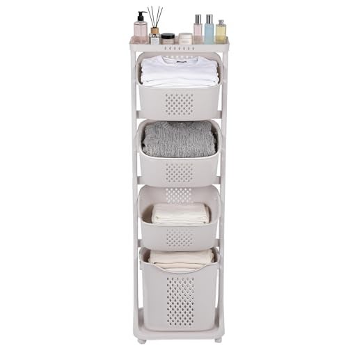 FAHKNS 4-Tier Laundry Sorter Cart with Wheels, Large 95L Capacity Hamper Organizer, Rolling Storage with Removable Mesh Bins for Laundry Use in Home, Dorm, Apartment (17.3"x13.1"x54.7") - Image 1