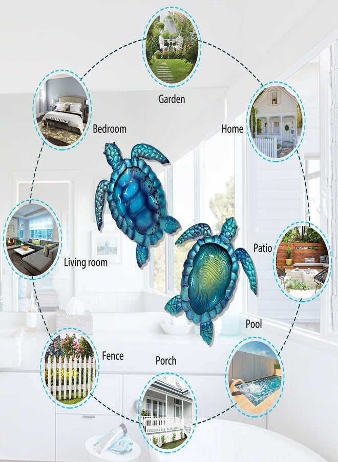 LIFFY Metal Turtle Wall Art Decor Ocean Wall Hanging Coastal Wall Sculptures Beach Theme Wall Decoration for Indoor Outdoor Bathroom Beach Garden Pool (10", 2 pcs) - Image 2