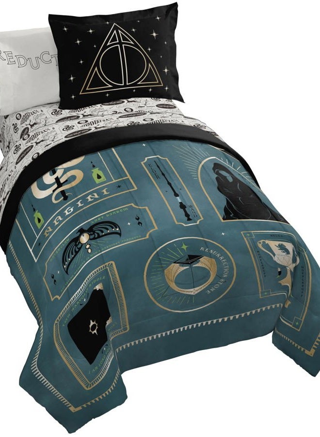 Jay Franco Kids Comforter Set Includes Sheets and Pillow Covers - Soft and Cozy Bed Set for Stylish Room Decor, Blue - Harry Potter, 7 Piece Full Size Bedding - Image 1