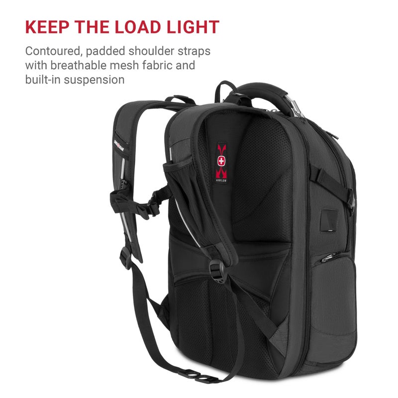 SWISSGEAR حقيبة ظهر لابتوب سويس جير ترافل تك إليت - تناسب اللابتوبات حتى 16 بوصة - حقيبة ظهر صديقة لتفتيش TSA مع منفذ USB، حجرة للأحذية و جيوب تنظيم - رمادي مائل إلى الخضرة - Image 5