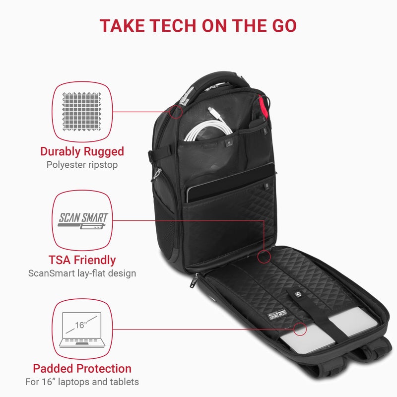 SWISSGEAR حقيبة ظهر لابتوب سويس جير ترافل تك إليت - تناسب اللابتوبات حتى 16 بوصة - حقيبة ظهر صديقة لتفتيش TSA مع منفذ USB، حجرة للأحذية و جيوب تنظيم - رمادي مائل إلى الخضرة - Image 2