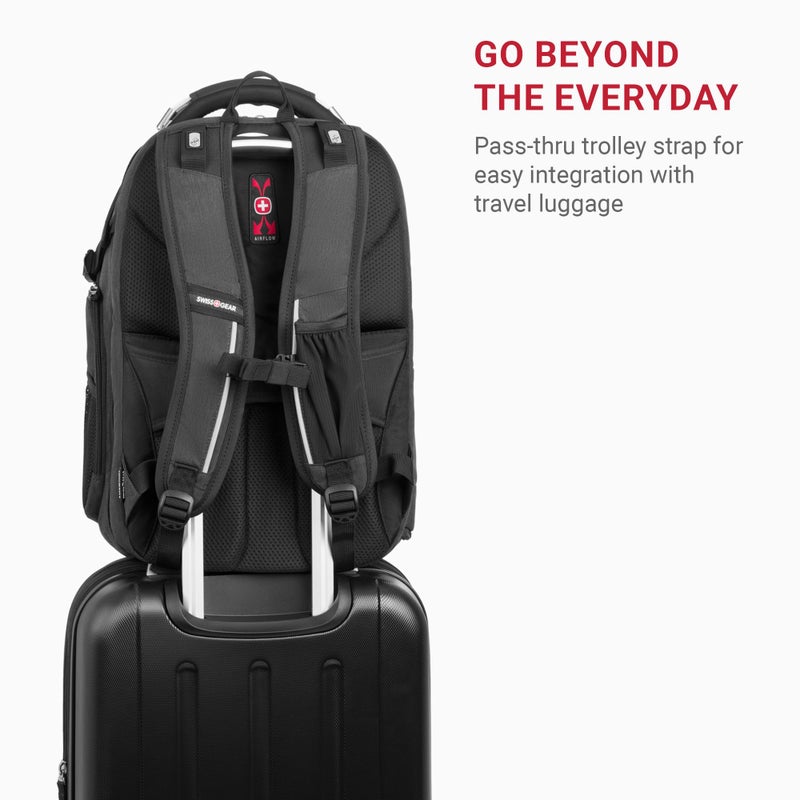 SWISSGEAR حقيبة ظهر لابتوب سويس جير ترافل تك إليت - تناسب اللابتوبات حتى 16 بوصة - حقيبة ظهر صديقة لتفتيش TSA مع منفذ USB، حجرة للأحذية و جيوب تنظيم - رمادي مائل إلى الخضرة - Image 4