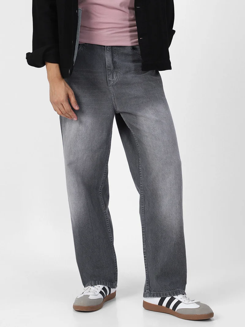 Urbano Fashion Men's Light Grey Loose Baggy Fit Washed Jeans Non-Stretchable