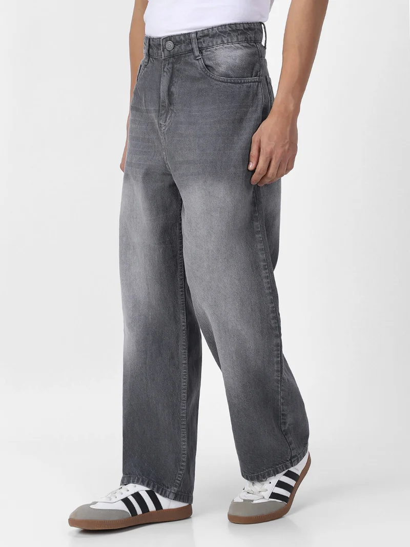 Urbano Fashion  Urbano Fashion Men's Light Grey Loose Baggy Fit Washed Jeans Non-Stretchable  | Best Price UAE