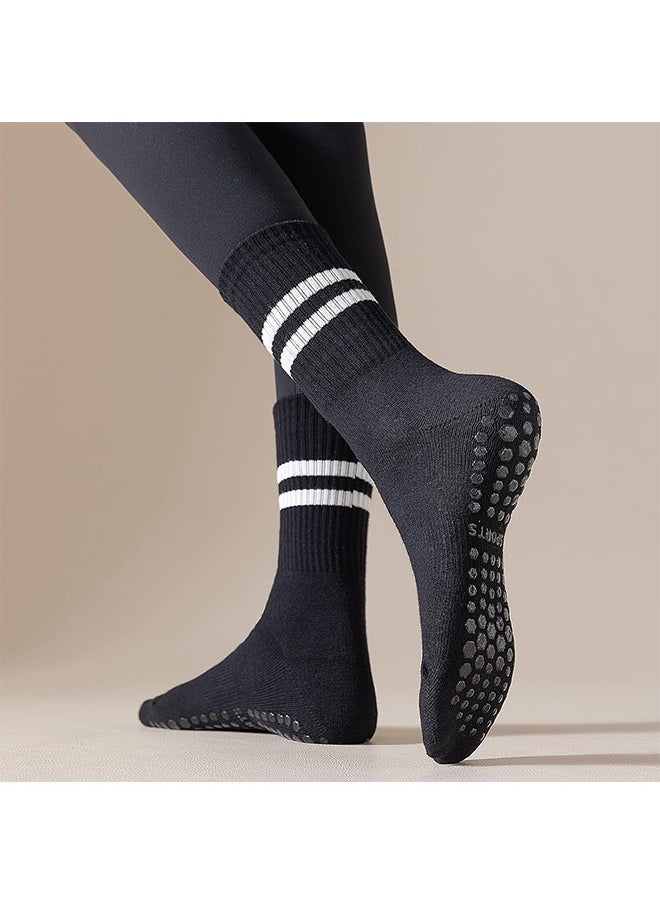 Depend Non Slip Socks Women Fashion All Season Socks Sports Casual Simple Striped Colors for Pilates Yoga Barre Ballet Dance Fitness Football Hospital Mid-Tube Socks Free Size 3-Pair  - Image 5