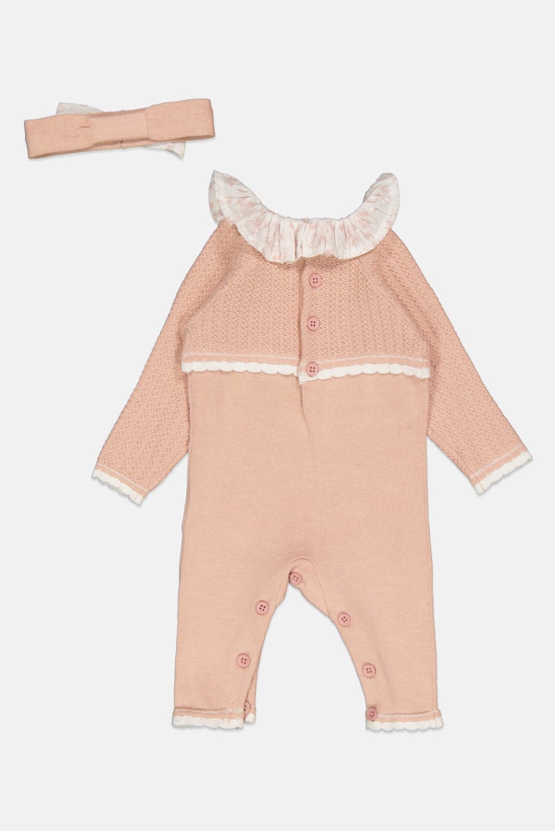 Rock-A-Bye Baby Boutique Toddlers Girl 2 Pieces Textured Bodysuit With Headband, Peach - Image 2
