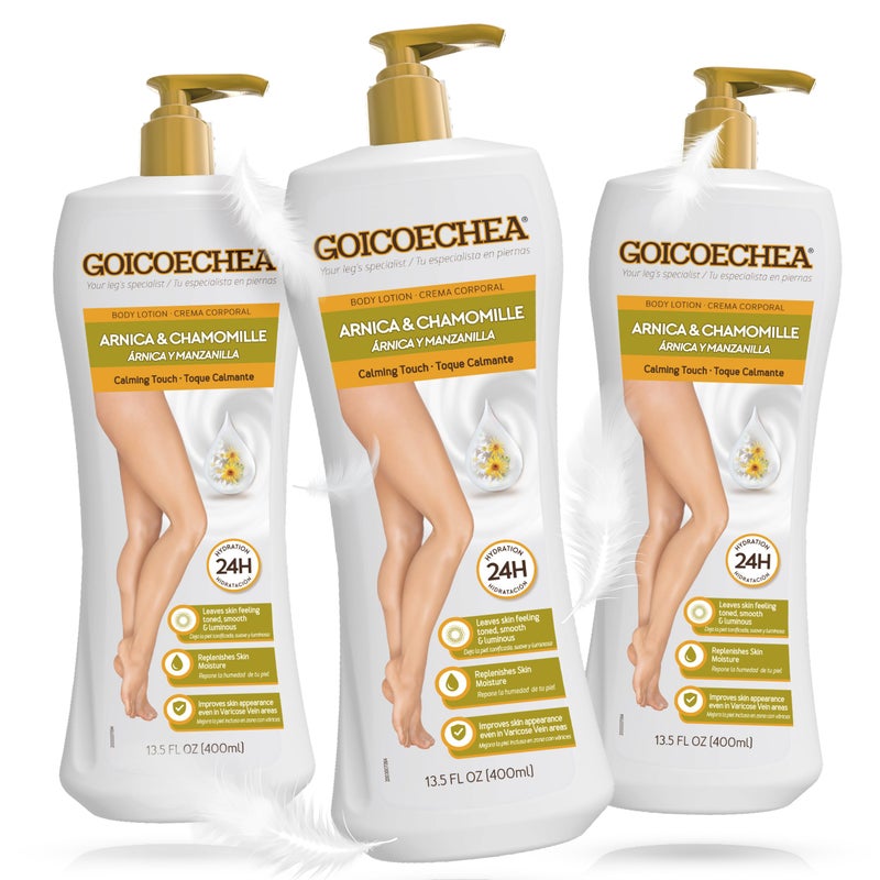 Goicoechea Arnica & Chamomile Body Lotion | Soothes Tired Legs; Hydrates & Refreshes Skin; Non-Greasy Daily Formula; Varicose Veins Cream; Improves Appearance of Varicose Veins, 13.5 Oz, 3-Pack - Image 1