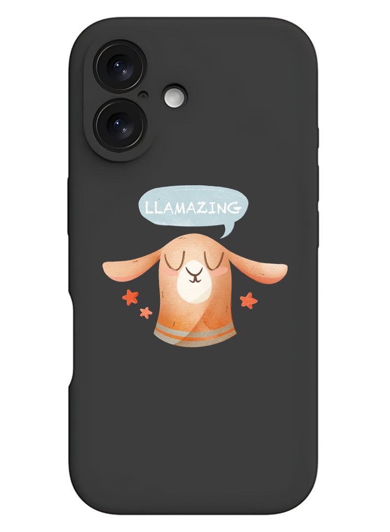 Theodor iPhone 16 Plus Black Protective Slim Fit Case Liquid Silicone Cover with Full Body Protection Anti-Scratch Shockproof Case For iPhone - Llamazing lama  - Image 1